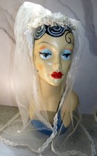 VTG 1950'S WAX FLOWERS WEDDING VEIL HEADPIECE BRIDAL Tiara