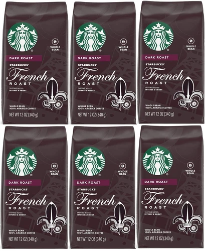 6 Bags STARBUCKS French Roast DARK Whole Bean 100% Arabica Coffee 12oz