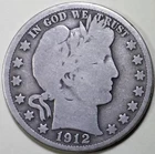 1912 - S  Silver Barber Half Dollar - ** VG **