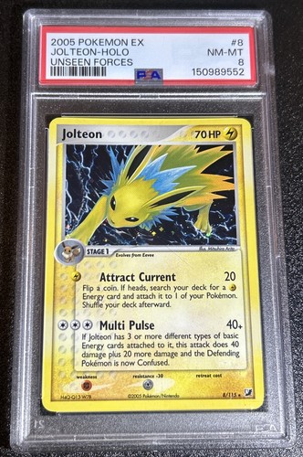 2005 POKEMON EX UNSEEN FORCES #8 JOLTEON-HOLO PSA 8