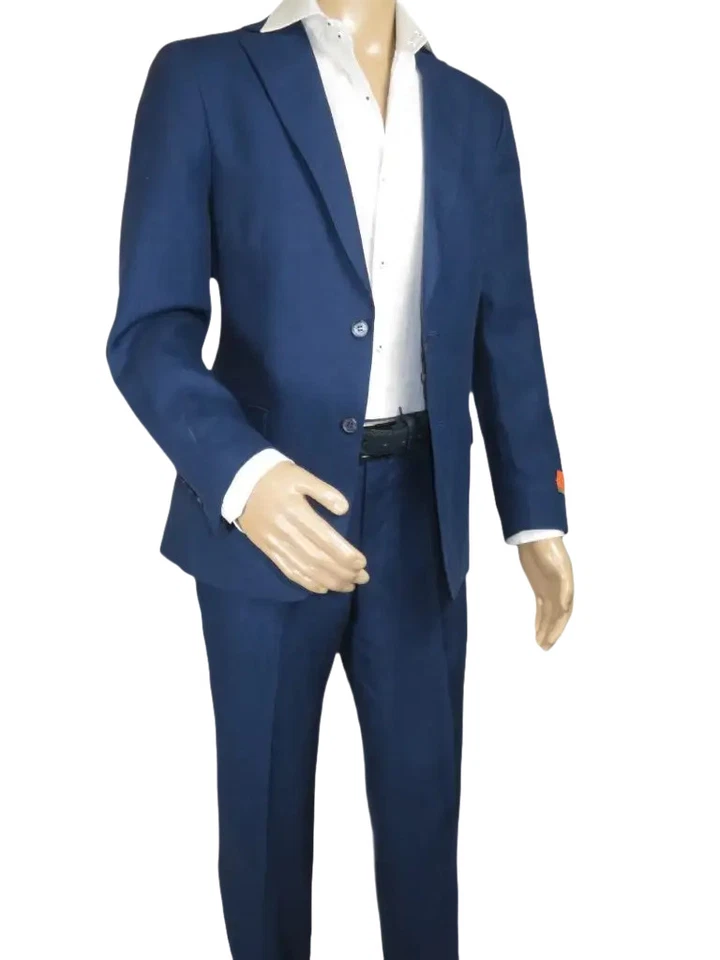 Traje Para Hombre ENZO Lino Primavera Verano Ligero Transpirable E58302-2 Azul Marino Foto 2 de 4