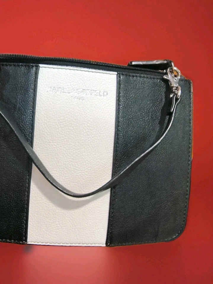 KARL LAGERFELD Paris Esmoquin Negro Blanco Plata Muñequera Bolso sin asas Cremallera B55 Foto 3 de 4