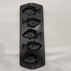 Vintage LODGE USA Cast Iron # 5PP2 Fish Mold Cornbread 5PP2 Muffin Pan EUC