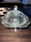 Vintage   Depression Glass Butter Dish with Dome Lid Floral Pattern