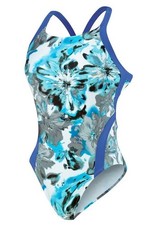 NIKE Blue Tie Dye Floral Fast Back Team Bathing 1pc Swim Suit NEW Girls Sz 8 24