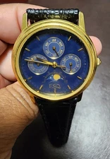 ESQ SWISS QUARTZ ESQUIRE BY MOVADO MEN'S WRIST WATCH 300094 Blue Gold tone DIAL