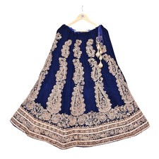 Designer Manish Malhotra Blue Velvet hand Embroidered Lehenga Skirt Zardozi