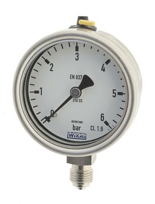 WIKA Chemie Manometer senkrecht, Ø 63mm, Klasse 1,6, Edelstahl G 1/4'' Anschluss