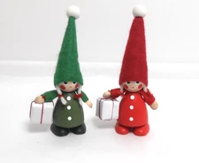 Skandinavisk Christmas 2 Girls Gnome Wood Figures Nordic Gift Made in Sweden