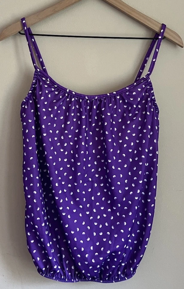 Blusa de natación vintage Tankini púrpura a lunares años 70 80 para mujer talla pequeña Foto 2 de 4