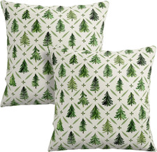 Christmas Tree Pillow Covers 18x18 Set of 2 Sage Green Xmas Farmhouse Print Outd