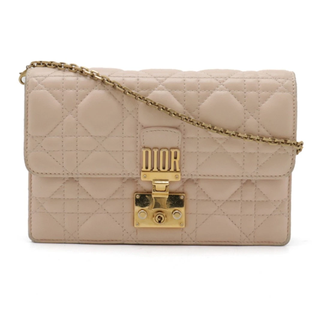 Christian Dior Addict Canage Chaîne Portefeuille Pochette Sac Cuir Bébé Rose