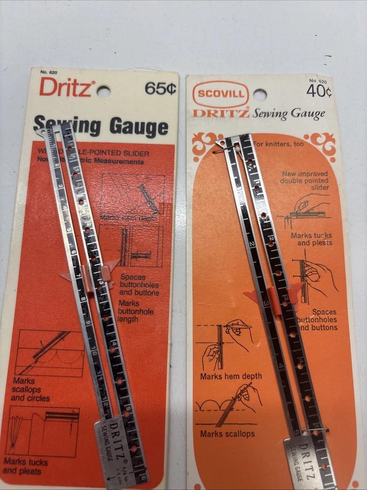 2-Vintage Scovill Dritz Metal Sewing & Knitting Gauge 6" Measuring Tool - Image 3 of 4