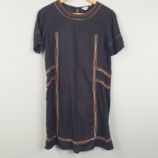 Fat Face Dress Womens UK 8 Black Shift Short Sleeve Embroidered Boho Folk Retro