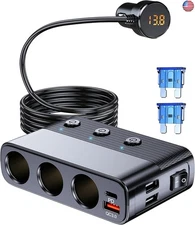 7 in 1 Cigarette Lighter Splitter, LIHAN 3 Socket Car Charger Adapter, Type-C