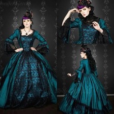 Vintage Victorian Prom Dresses With Flare Sleeves Long Satin Medieval Ball Gown