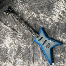 Special Shape Electric Bass Guitar 4 String Blue Solid Body Chrome Part Solid