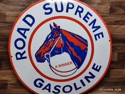 Porzellan Road Supreme Gasoline Emaille Blechschild Größe 30'' Zoll rund