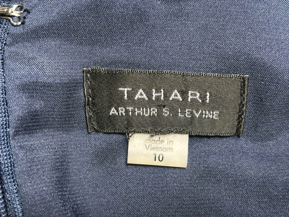 Vestido envolvente sintético Tahari para mujer talla 10 azul con volantes delanteros con cinturón manga corta Foto 3 de 4