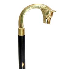 Vintage Walking Stick Wooden Cane Brass Wolf Head Handle Style Grandfather Gift