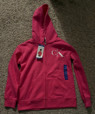 Calvin Klein jeans hoodie size L 14-16 pink poppy Girls full zip hoodie