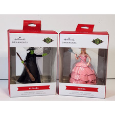 Hallmark Wicked ELPHABA  GLINDA Wizard OZ Christmas Ornament Witch Green Pink