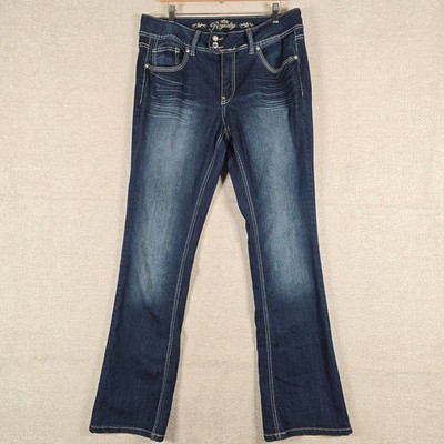 Royalty by YMI Womens Size 12 Dark Wash Rhinestone Embroidered Bootcut Jeans