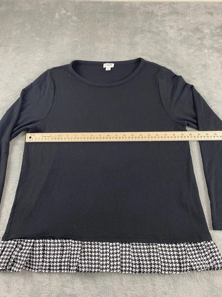 J. Top de mujer Crew grande negro blanco plisado dobladillo mangas largas C8 Foto 4 de 4