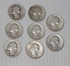 Vtg Lot of 8 Washington Quarters 90% Silver 25C Various Dates Starting at 1936