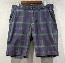 Vintage Polo Ralph Lauren Shorts Mens 36 Green Blue Tartan Plaid Y2K Preppy