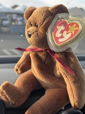 TY Beanie Baby *VERY RARE* CURLY the Bear w/Tag Errors (1993/1996) & Brown Nose