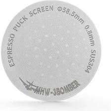 MHW-3BOMBER 58.5mm Espresso Puck Screen with Round Hole 58.5mm, Metal Color 
