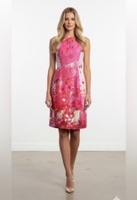 Oscar de la Renta Silk Embroidered Sheath Dress in Pink Size 6