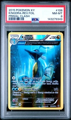 2015 POKEMON XY PRIMAL CLASH #108 KINGDRA-REVERSE FOIL PSA 8