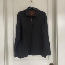 Men's Dark Gray Knit 1/4 Zip Mock Neck Pullover Sweater Long Sleeve