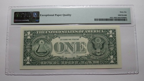 $1 2003 Radar Serial Number Federal Reserve Currency Bank Note Bill PMG UNC66EPQ - Picture 3 of 3