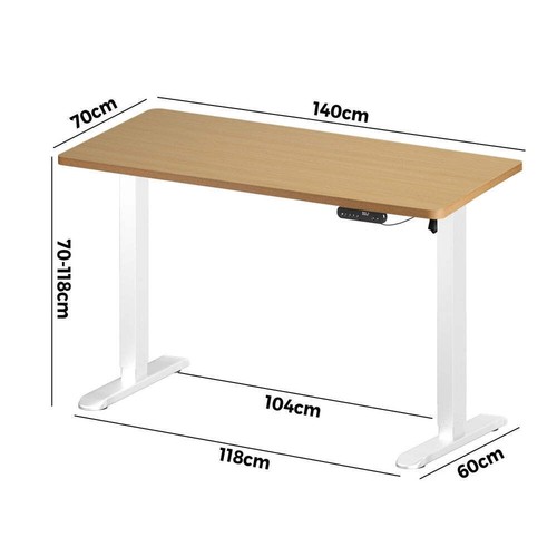 Oikiture Electric Standing Desk Single Motor White&Oak 140CM - Picture 2 of 8