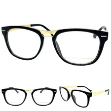 Mens Women Classic Vintage Retro Style Clear Lens EYE GLASSES Black & Gold Frame