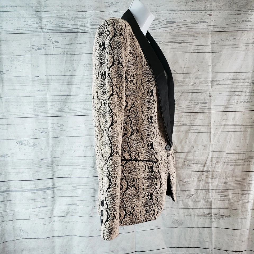 Free People Womens Modern Blazer Sz XS Beige Black Single Button Cotton Blend - Image 3 of 4