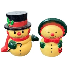 Vintage Snowman Mr Mrs Frosty Winter Holiday Novelty Salt and Pepper Shakers