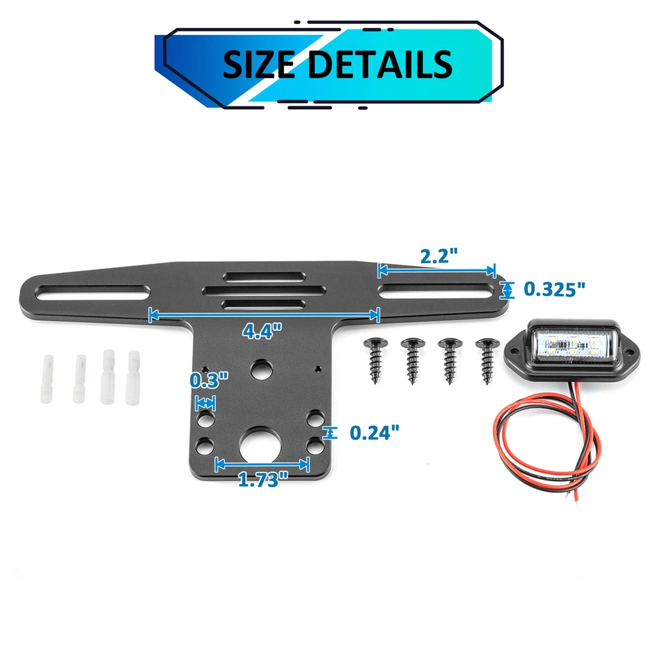 UTV ATV License Plate Holder Led Light Bracket for Polaris Ranger RZR Can-Am X3 - Image 4 of 4