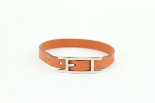 Hermès Orange Leather Silver H Api Bracelet 16h23 - Picture 1 of 12