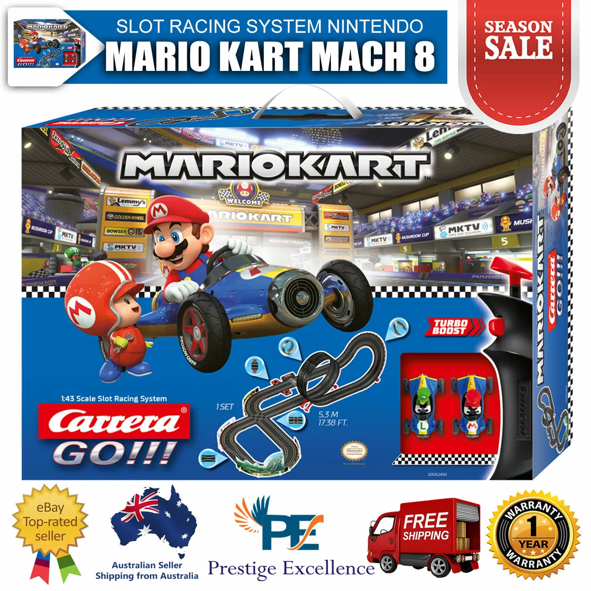 MarioKart Carrera GO!!! Racetrack with 2 Cars Slot Car Racing Toy