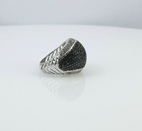 2.21 Ct Sterling Silver Round Cut White Blue Natural Diamond Dome Wedding Ring - Picture 5 of 7