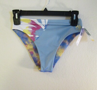 NWT ROXY Pop Surf Mid Waist Reversible Bikini Bottom L Marigold Tie Dye MSRP$50