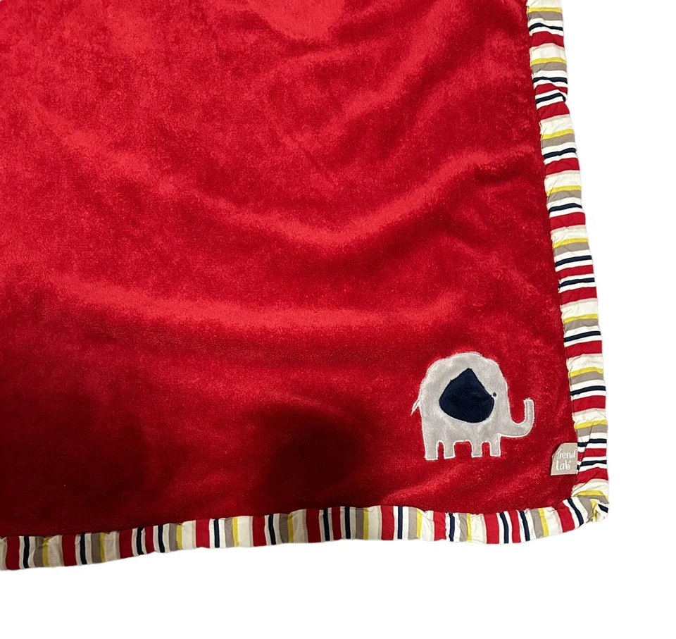 Trend Lab Baby Kids Infant Security Blanket Red Plush Grey Elephant Striped - Image 2 of 4