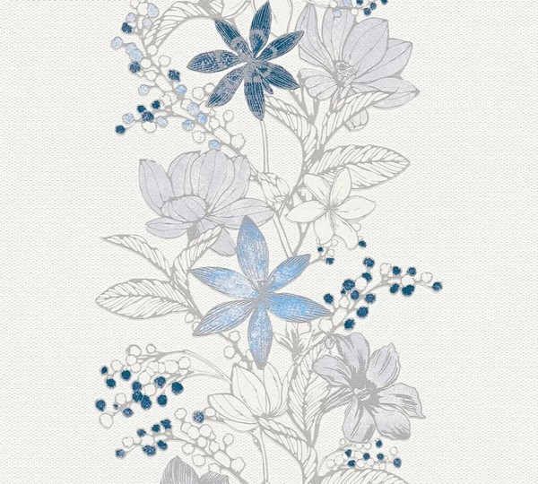 As Esprit 0,69€/Meter Vliestapeten,Floral, 35754-3 Floral, Weiß, Blau, Grau-image