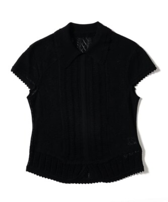 Mame Kurogouchi マメ Lace Stripe Knit Top 別注Lace Stripe Knitted Top(1 LAVENDER): Mame Kurogouchi: WOMENS