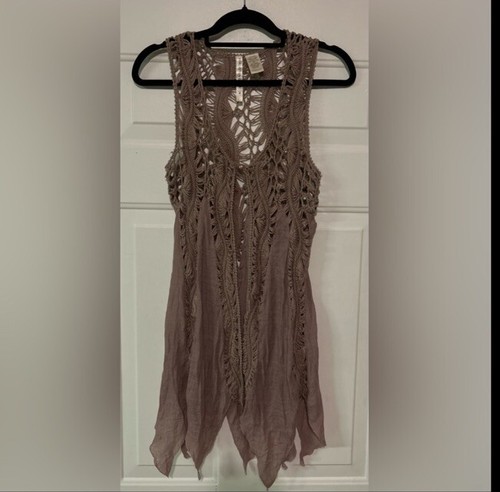 Forgotten Grace Women’s Medium Crochet Light Brown V est/Cardigan/Coverup
