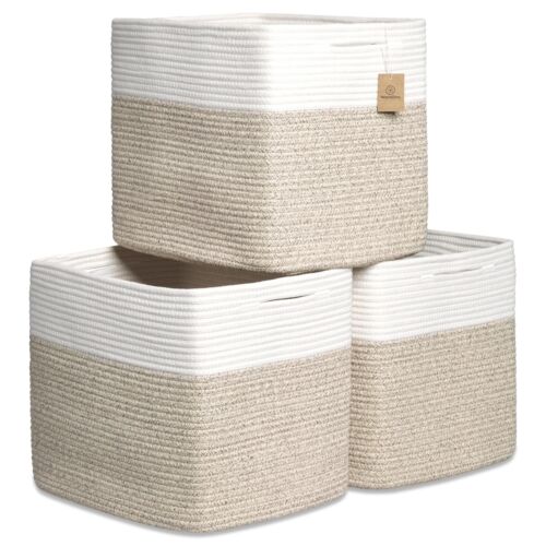 13x15x13 Kallax Storage Cubes Bins, 3 Pack | Cotton Rope Cube Storage Bin Wov...